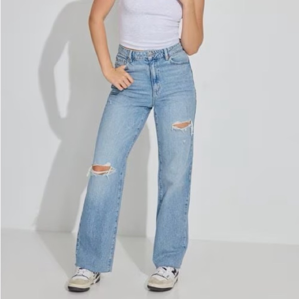 Garage Wide Leg Distressed Medium Wash Jeans